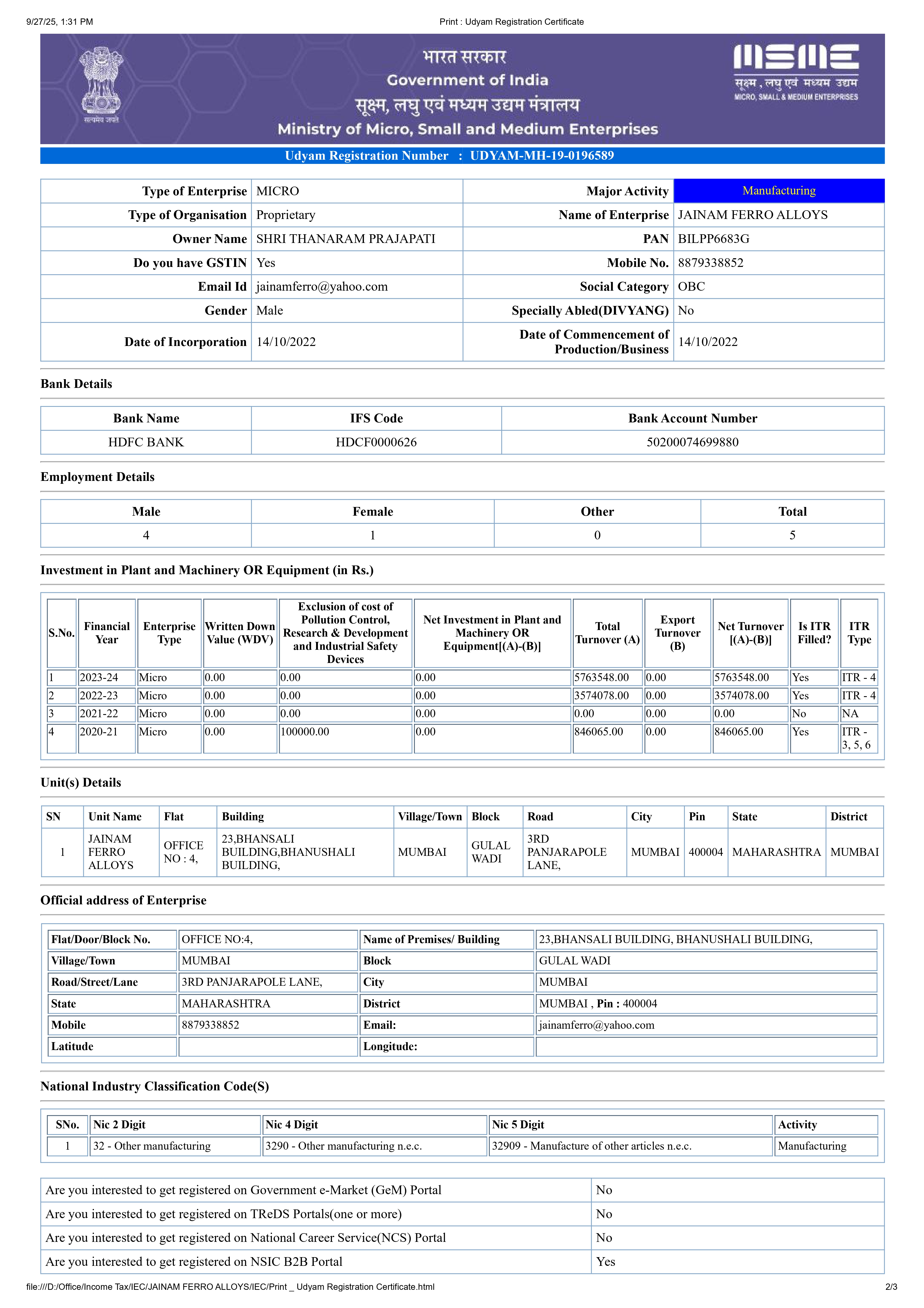 Udyam Certificate